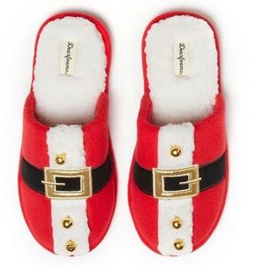 B1 Dearfoams Red Santa Slippers with Gold Accents